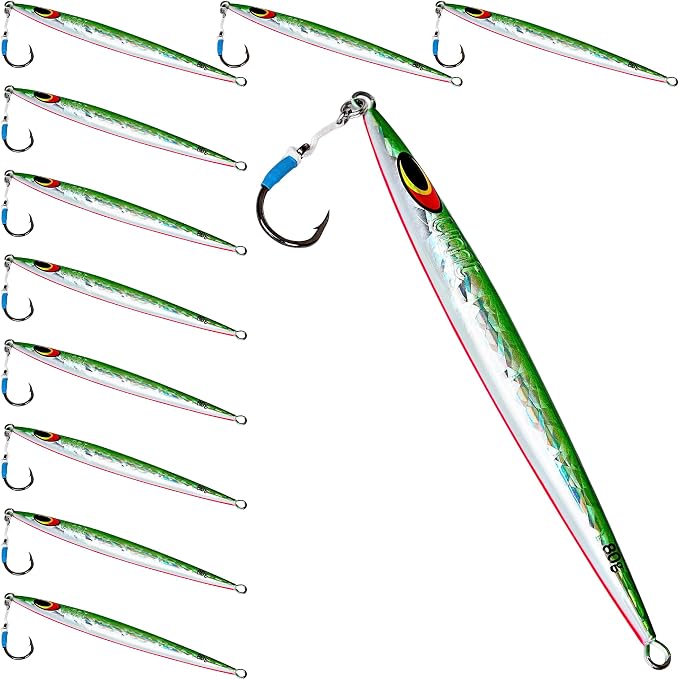 UMT Sand EEL 80g Offshore Fishing Jigs - Multi Species. Packs: 1, 5, 10. Green, Pink. Pro-Grade.