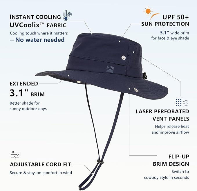 TOP-EX UVCoolix™ Cooling Sun Hat for Men Women UPF 50 Wide Brim Bucket Hat for Hiking, Fishing & Big Head - Cools Up 2 Hours