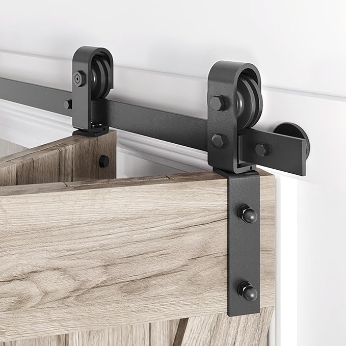 36" Bifold Sliding Barn Door Hardware Track Kit,Side Mounted Black J Shape Roller,Smoothly and Quietly,Assembly Easy,Fit Double 16" Bi-Folding Doors (Door Not Included)