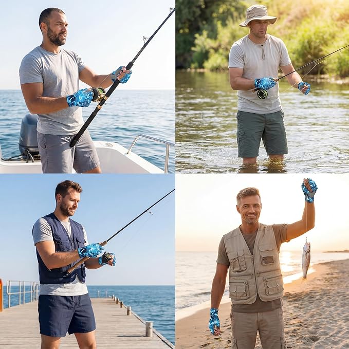 4 Pairs Half-Finger Fishing Gloves, UPF 50+ Breathable, Quick-Drying Sun Protection for Men & Women Anti-Slip for Fishing, Cycling