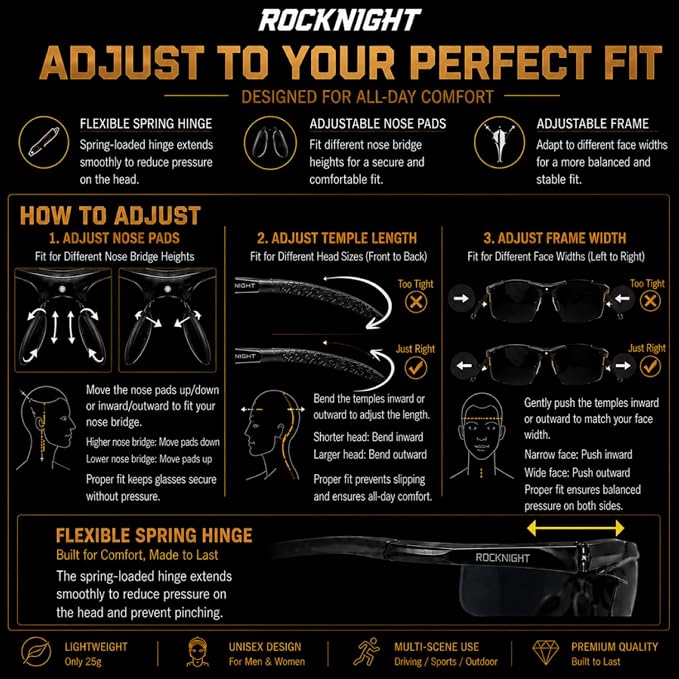 ROCKNIGHT Polarized Rectangular Sunglasses for Men Driving UV400 Protection Lightweight Al‑Mg Frame