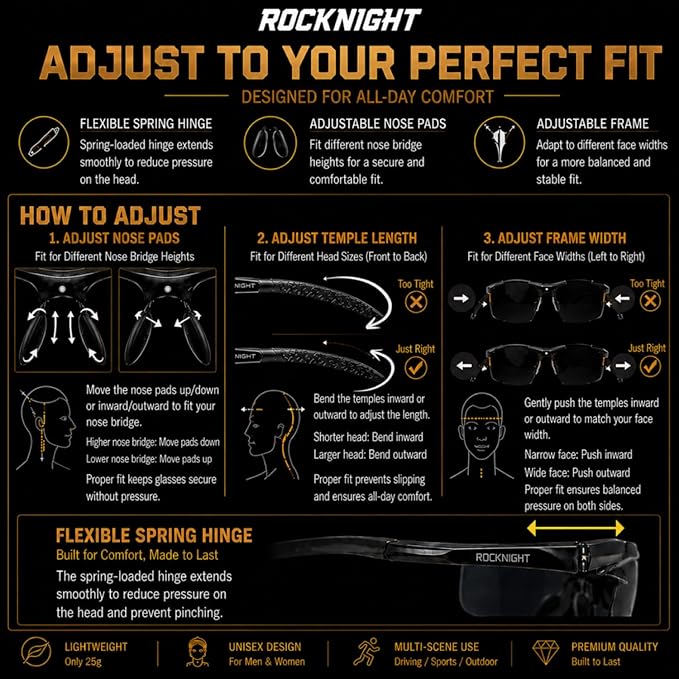 ROCKNIGHT Polarized Rectangular Sunglasses for Men Driving UV400 Protection Lightweight Al‑Mg Frame