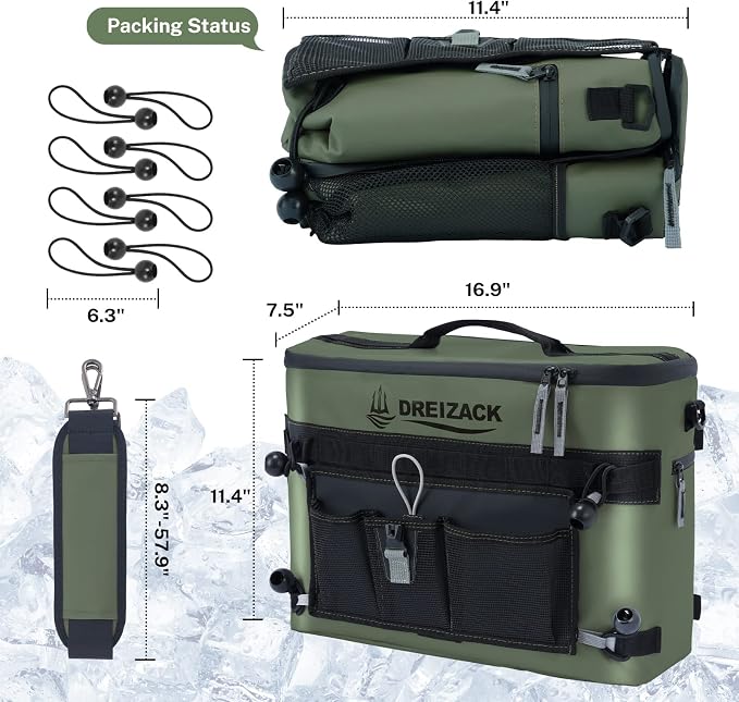 Dreizack Kayak Cooler Behind Seat, Waterproof Cooler for Kayaking,Paddle Board Cooler Compatible with Lawn-Chair Seat Kayak Accessories Cooler Bag Kayak Cooler Tow Behind for Camping Fishing