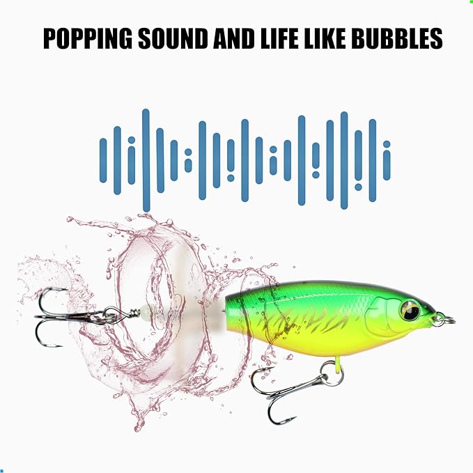 EXAURAFELIS Topwater Buzz Lure, Floating Rotating Tail Fishing Lure, Surface Noisy Hard Bait, Artificial Segmented Bait for Bass, Pike, Trout, Freshwater Saltwater Angling Tackle
