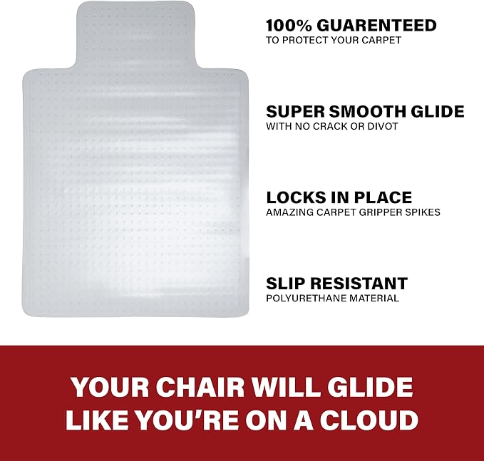 Romig Clear Carpet Office Chair Mat (36×48″) – Anti-Slip Gripper Surface with Lip, Durable 2.2 mm Desk Chair Floor Protector