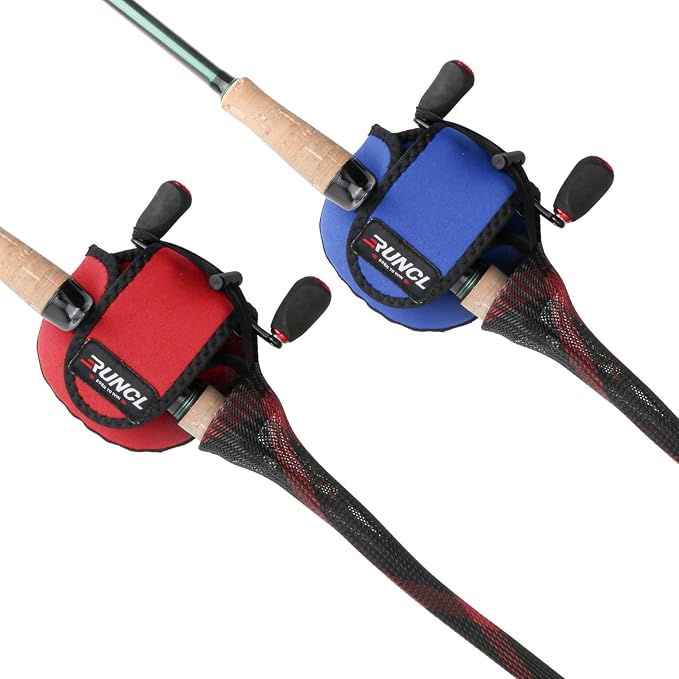 RUNCL Fishing Rod Sleeves & Reel Bags, Spinning/Casting Rod Socks & Spinning/Baitcasting Reel Covers - Protection Solution, Space Saver, Perfect Storage - Fishing Pole Sleeves & Reel Pouch (2 Pack)