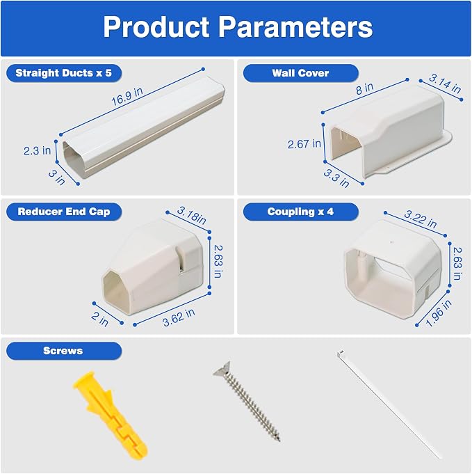 3" 7.5Ft Mini Split Line Set Cover,Plastic Line Kit for Outside Units, Mini Split Air Conditioner, Central AC and Heat Pump