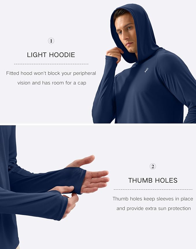 Pudolla Men's Sun Protection Hoodie Shirts UPF 50+ Rash Guard SPF Long Sleeve Fishing Shirt for Men Swim Hiking Boating
