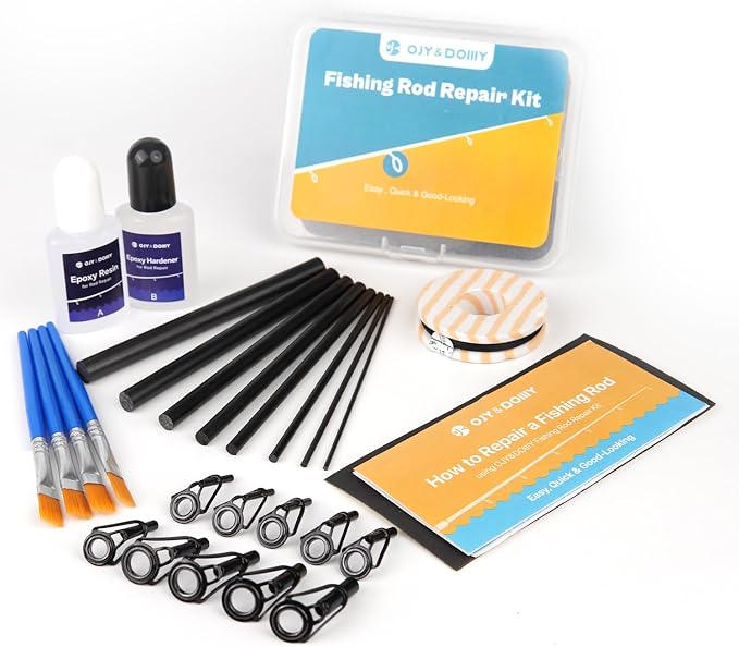 OJYDOIIIY 3-in-1 Fishing Rod Repair Kit - Carbon Sticks/Rod Tips/Eyelets Replacement Parts, Complete Supplies and Instructions