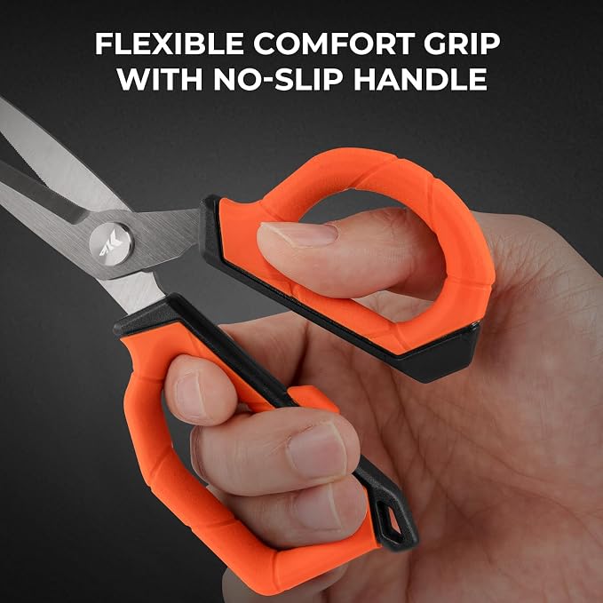 KastKing Paradox 6-inch Fishing Scissors for Braided Fishing Line, Fishing Line Cutters With Stainless Steel Blades and Non-Slip Rubber Handle, Protective Sheath With Built-in Hook Sharpener