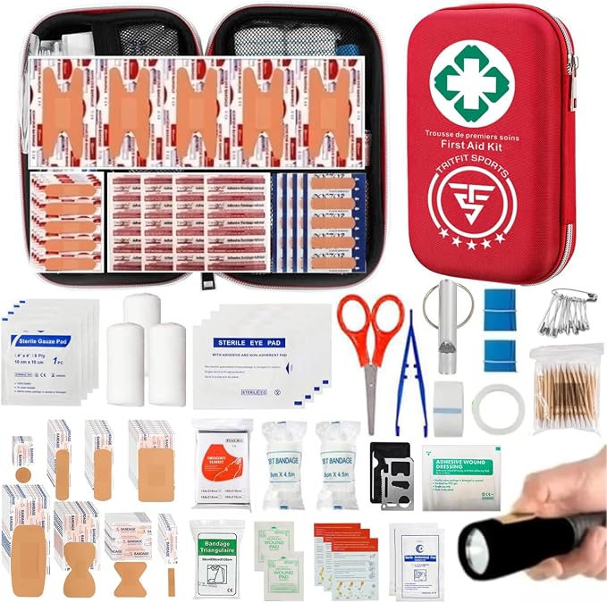 First Aid Kit & Survival First aid Kit, Includes 300 Pieces, First aid for Camping, Home, car, All Purpose kit, Emergency First aid kit, for All Activities By TRITFIT Sports