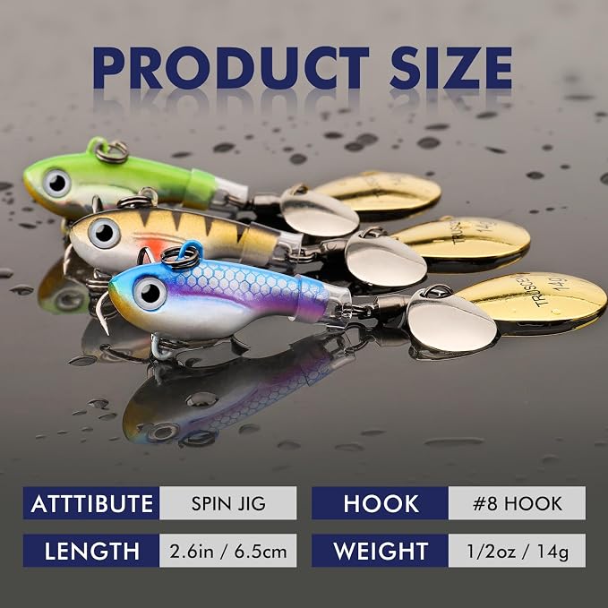 TRUSCEND Swim or Jig Fishing Spinner Baits for Freshwater and Saltwater, Rooster Tail Fishing Lures for Trout Bass Walleye Crappie Salmon Pike, Blade Bait with Copper Blade