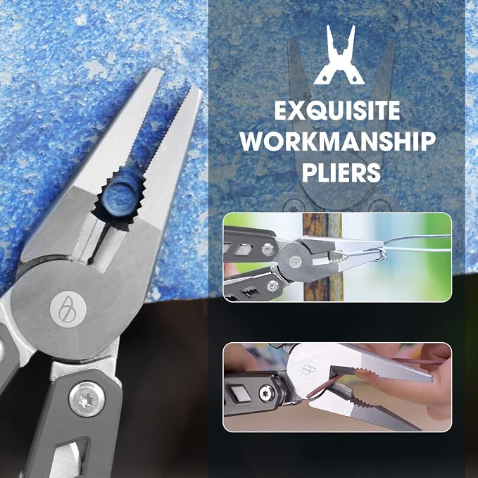 BIBURY Multitool with Pocket Knife, 21-in-1 Stainless Steel Pliers with Screwdriver, Safety Locking Multi tools with EDC Knife for Survival, Camping, Fishing, Repair, Birthday Gifts for Men Women