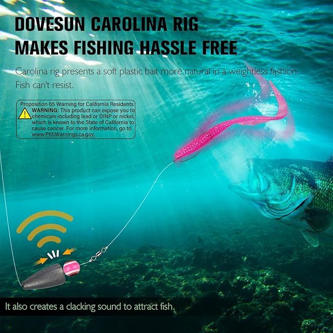 Dovesun 10/5PCS Ready Tied Carolina Rig Kit for Bass Fishing Catfish Rig Catfish Hook Kit with Bass Hooks, Swivel, Fluorocarbon Line, Weights