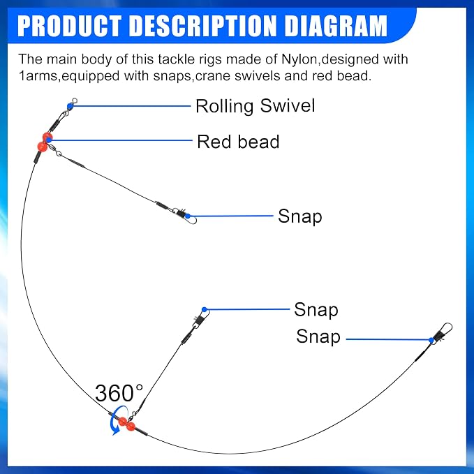 Fishing Leaders Saltwater Tackle Rig Surf Fishing Rigs with Swivel Snaps High Strength Wire Leader Bottom Rigs Fishing Gear Equipment for Lures Bait Hooks