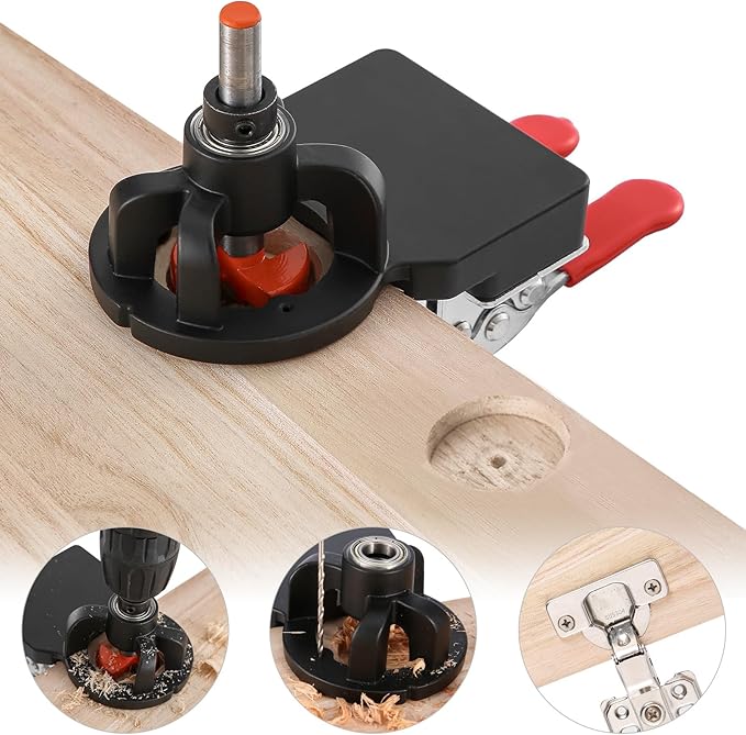 35mm Concealed Hinge Jig, Aluminum Alloy Cabinet Hinge Jig with 2 Quick Clamp, Adjustable Quick Punch Cabinet Hardware for Woodworking Cabinet Door Hinges Mounting Tool