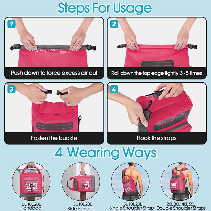 MORXPLOR Dry Bag Waterproof,5L/10L/20L/30L/40L/55L Roll Top Dry Bag Backpack with WaterProof Phone Case for Swim,Kayak