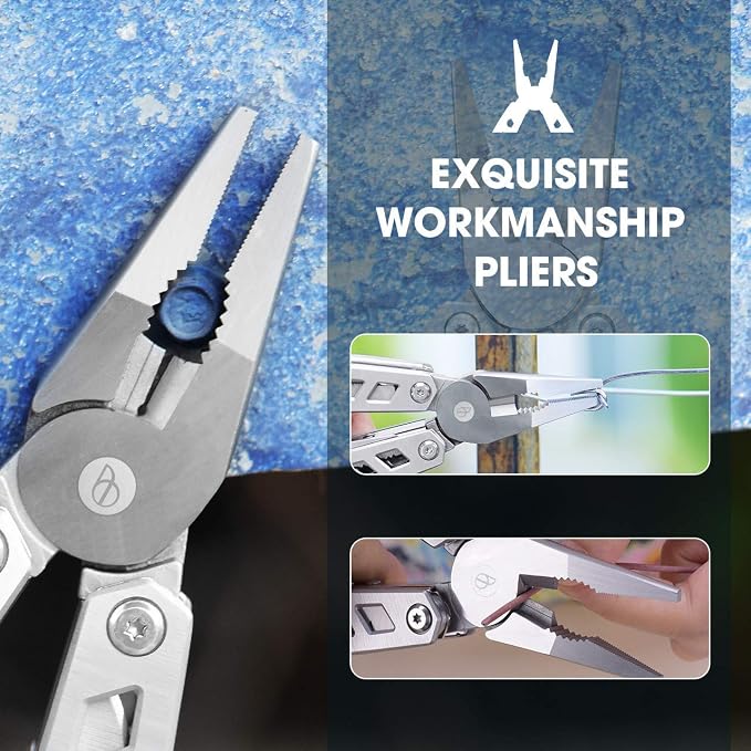 BIBURY Multitool with Pocket Knife, 21-in-1 Stainless Steel Pliers with Screwdriver, Safety Locking Multi tools with EDC Knife for Survival, Camping, Fishing, Repair, Birthday Gifts for Men Women