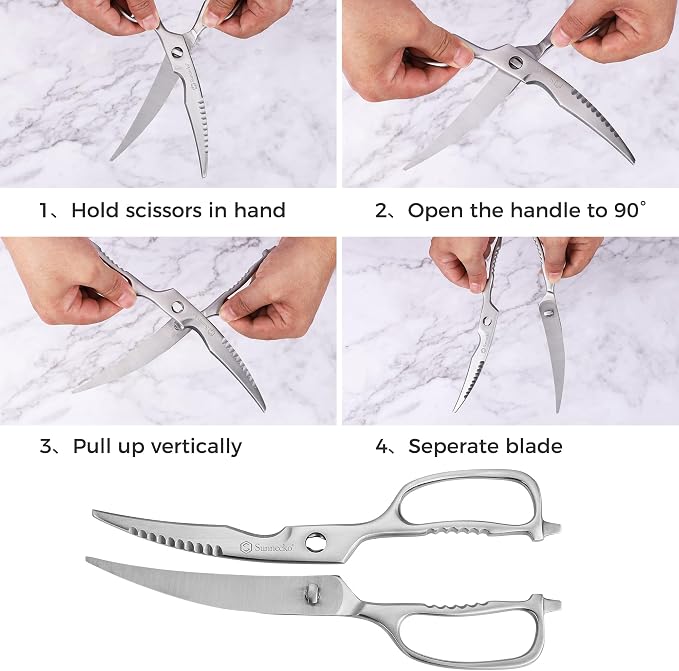 Sunnecko Heavy Duty Kitchen Scissors - Stainless Steel Kitchen Shears, Ultra Sharp Micro Serrated Poultry Shears, Cooking Scissors for Meat, 9 Inch Curved Blades