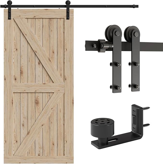 CCJH 6FT Single Sliding Barn Door Hardware Kit Black Carbon Steel Hanger Flat Track System for Closet Kitchen 1 Door 36 inch Wide, Smoothly and Quietly I Shape Roller
