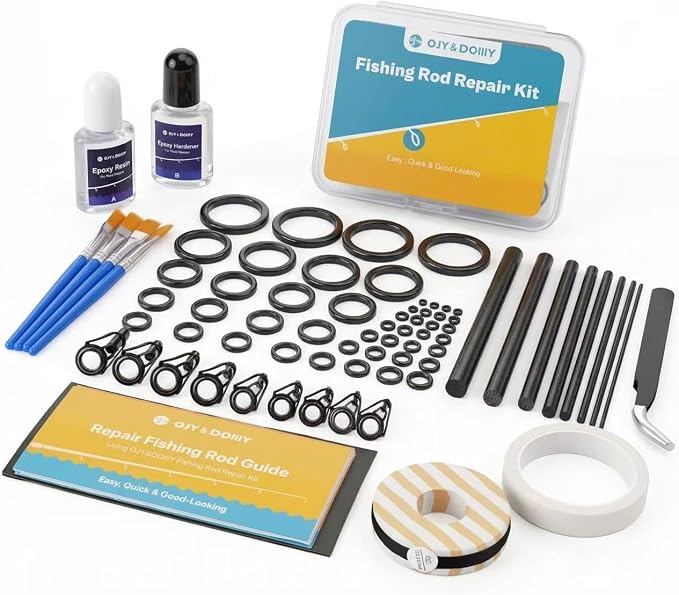 Fishing Rod Repair Kit,Fishing Pole Eyelet Ceramic Insert Eyes Repair with 52 Guide Rings and Supplies