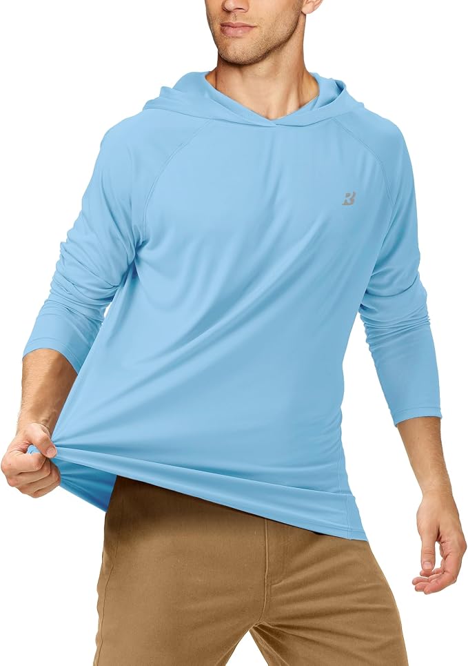Roadbox UPF 50+ Fishing Shirts for Men, Long Sleeve UV Sun Protection Hoodie, Outdoor Hiking Running Swimming Rash Guard