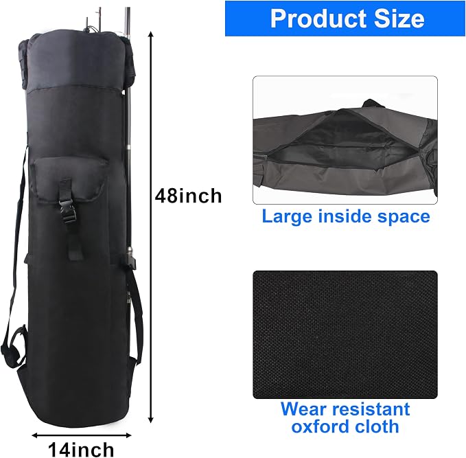 Fishing Rod Carrier Pole Bag Rod Case Large Storage Reel Bag Travel Carrier Organizer Holds 5 Reels Waterproof Fishing Gear Equipment Tackle Gifts for Men (Black)