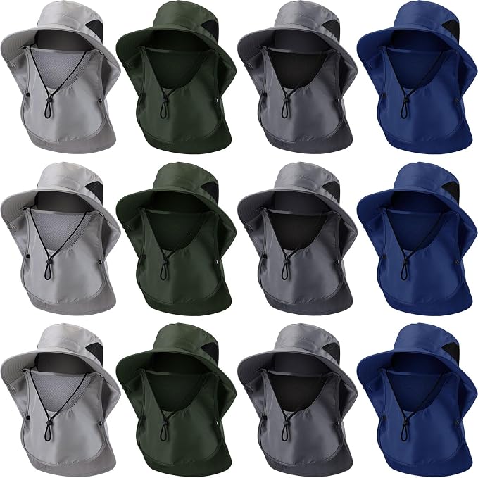 Xuhal 12 Pcs Fishing Sun Hat for Men Women Wide Brim UV Sun Protection Cap Summer Outdoor Hiking Hat Neck and Face Flap
