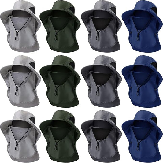 Xuhal 12 Pcs Fishing Sun Hat for Men Women Wide Brim UV Sun Protection Cap Summer Outdoor Hiking Hat Neck and Face Flap