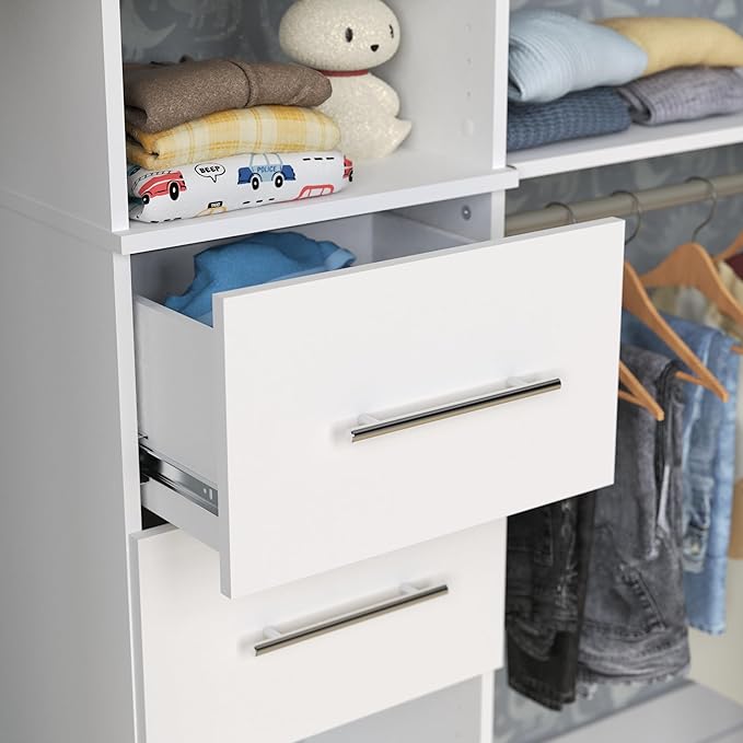 ClosetMaid SuiteSymphony Wood Closet Drawer, Add On Accessory, Modern Style, For Storage, Closet, Clothes, 16” x 10” Size for 16 in. Units, Pure White/Satin Nickel