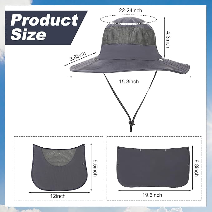 4 Pack Sun Hats for Men Women UPF 50+ Wide Brim Fishing Bucket Hat Summer Outdoor UV Protection Adjustable Neck Flap