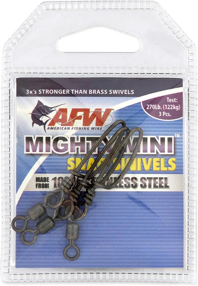 American Fishing Wire Fishing Swivels - Mighty Mini 100% Stainless Steel Snap Crane Swivels, 3X Stronger Than Brass, For Terminal Tackle Box, Up to 600lb Test - Fishing Gear for Fishing Line Leaders