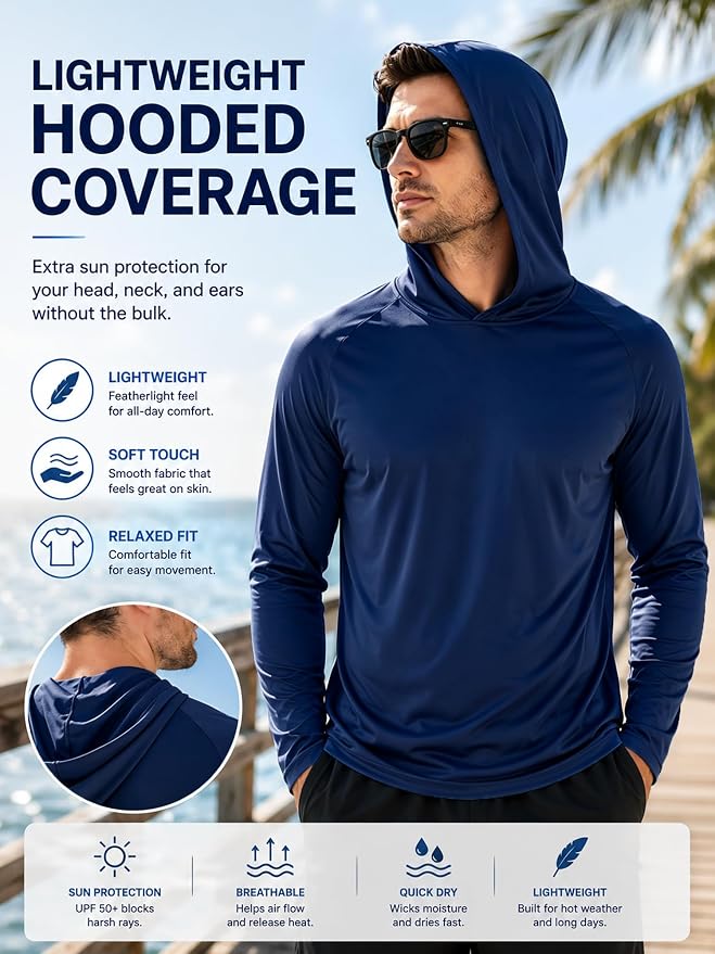 ZITY 3 Pack Men's Sun Protection Hoodie Shirt Fishing Shirts for Men UPF 50+ Long Sleeve Shirt Lightweight Rash Guard