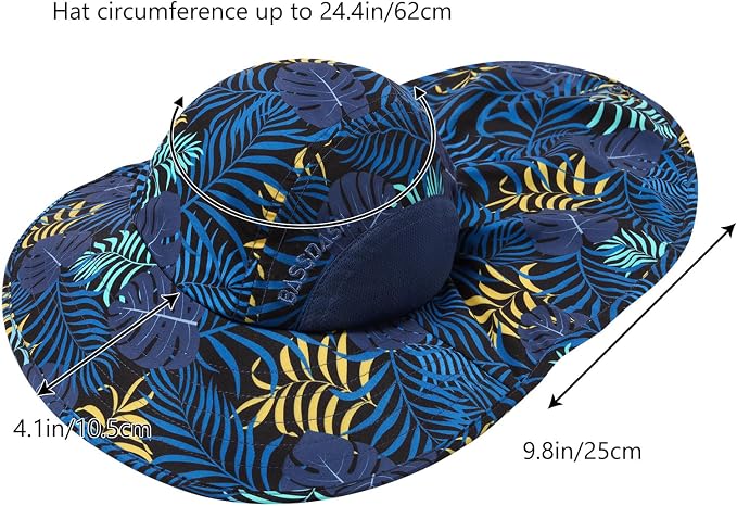 BASSDASH UPF 50+ Unisex Water Resistant Wide Brim Sun Hat with Large Neck Flap Ponytail Fishing Hat for Men Women