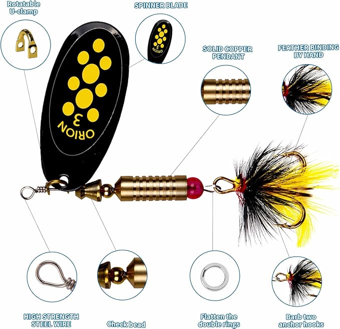 Fishing Spinner Lures Kit 10/15/16/20PCS, Inline Spinner Baits with Treble Hooks and Feather Tails, Metal Fishing Lures for Trout Bass Salmon Panfish, Multi-Color Freshwater Fishing Tackle Set