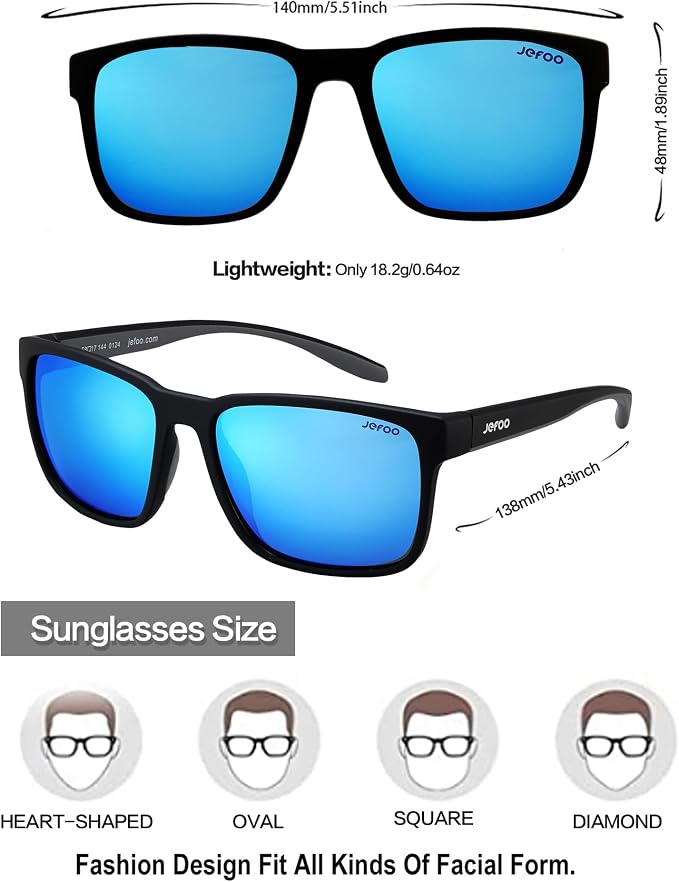 Jefoo Polarized Fishing Sunglasses for Men Women Kayaking Surfing Driving Lightweight Sports Sun Glasses UV Protection