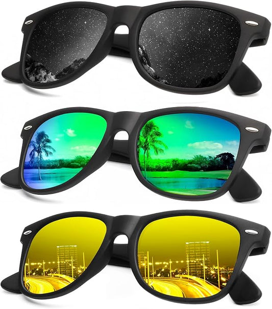 KALIYADI Polarized Sunglasses for Men and Women Matte Finish Sun glasses Color Mirror Lens UV Blocking (3 Pack)