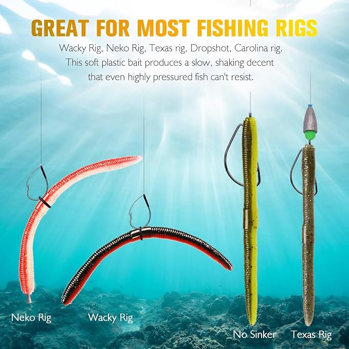 Dovesun Wacky Worm for Bass Trout Fishing Worms Kit with Soft Plastic Baits, Weedless Hooks, Bass Hooks,Weedless Jig Head, Wacky Rig Tool, O-Rings, Weight 152Pcs/131Pcs/50Pcs