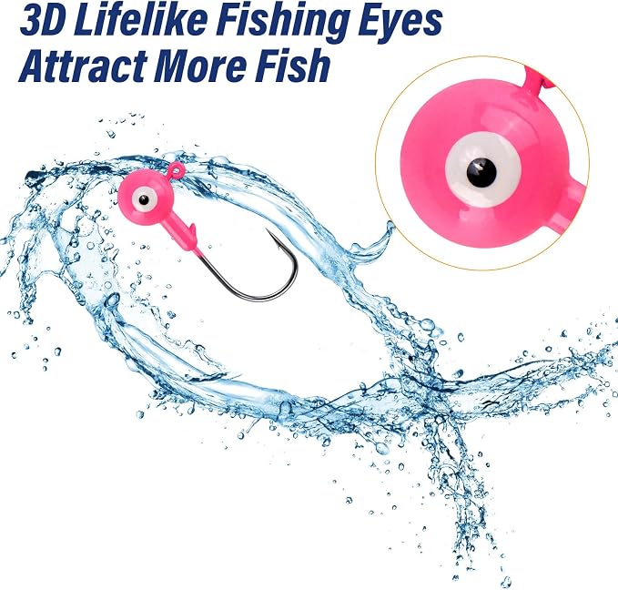 Alwonder 10-Pack Round Fishing Jig Heads, Bass Ball Jigs Hooks 3D Eyes High Carbon Steel 1/8-1/2OZ Pompano Jig Head Saltwater Freshwater Jigs Heads for Fishing Pompano Bass Trout Walleye Striper