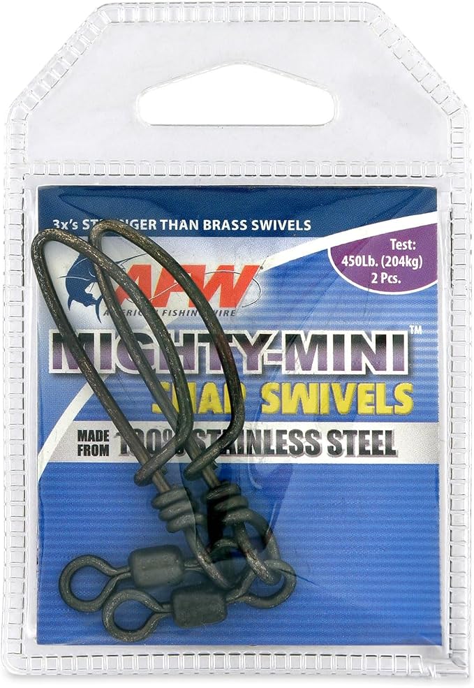 American Fishing Wire Fishing Swivels - Mighty Mini 100% Stainless Steel Snap Crane Swivels, 3X Stronger Than Brass, For Terminal Tackle Box, Up to 600lb Test - Fishing Gear for Fishing Line Leaders