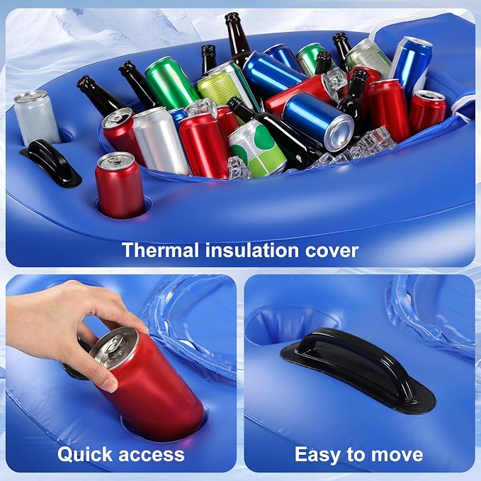 Threehoney 2 Pack Floating Coolers for River Inflatable Cooler 40 Qt - River Cooler Float with Lid Built in Four Cup Holder