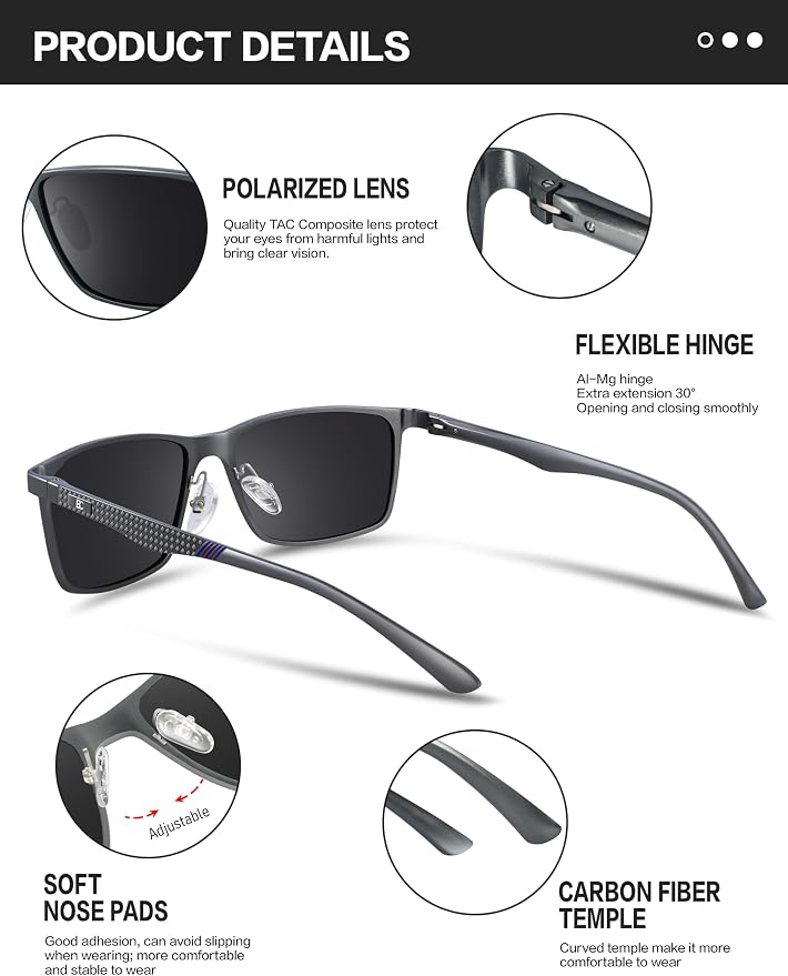 BIRCEN Polarized Mens Sunglasses for Driving: UV Protection Al-Mg Metal Sunglasses Lightweight Shades for Fishing Travel Golf