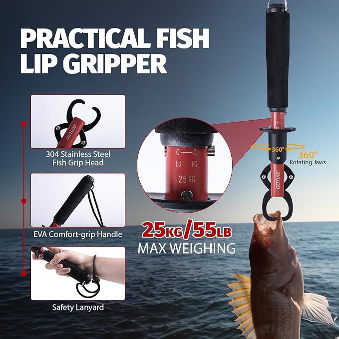 Goture Fishing Tool Kit,Fishing Pliers,Fillet Knife with Sheath,Fish Lip Gripper,Fish Hook Remover,Lanyard,Line Scissors,Sharpener,Stainless Steel Soap,Saltwater Gear Kit,Red/Pink,Gifts for Men/Women