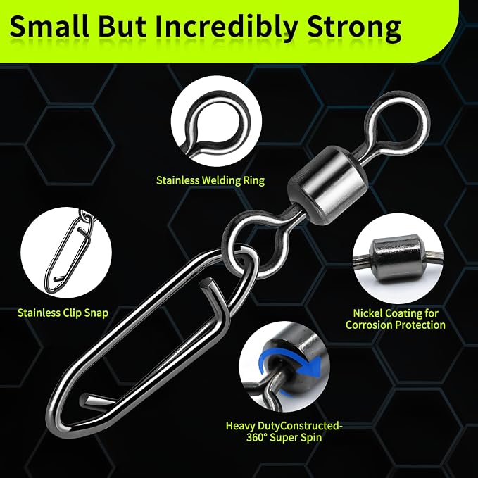 9KM DWLIFE Fishing Speed Clips 50Pcs Quick Change Fishing Swivels & Snaps Fishing Speed Clips Barrel Swivels Fishing Tackle Saltwater Fishing