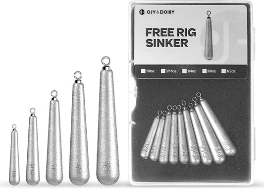 27/30 PCs Free Rig & Drop Shot Weights - Skinny Teardrop Fishing Sinkers (1/8 3/16 1/4 3/8 1/2oz) | Die-Cast Lead-Antimony Alloy | Mixed Kit Available