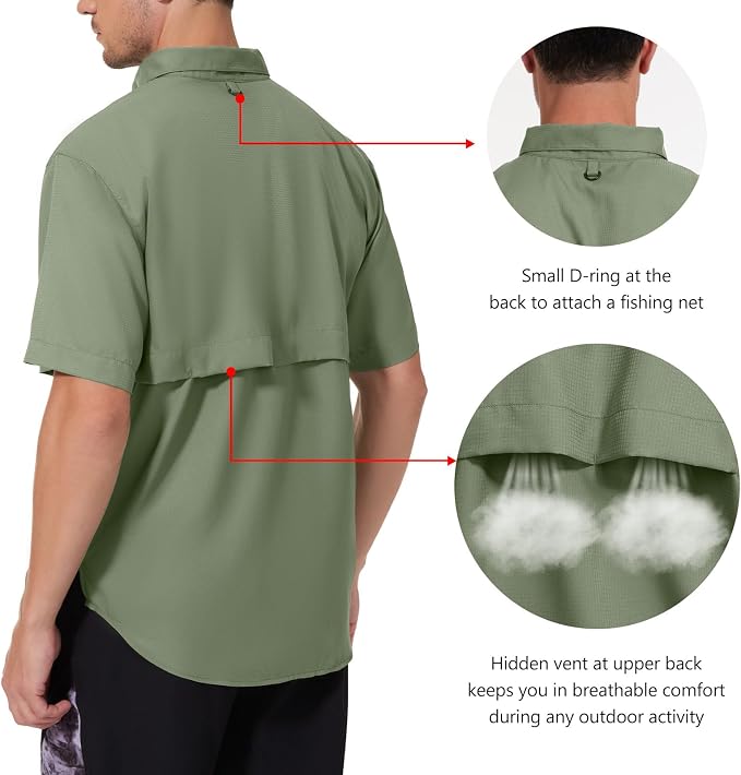 Bassdash UPF 50 Men’s Fishing Dress Shirt Button Down Woven Short Sleeve Outdoor