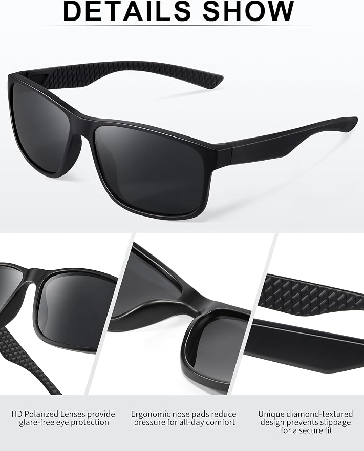 Square Polarized Sunglasses for Men and Women, Mens Sunglasses UV Protection with Lightweight Frame Sun Glasses