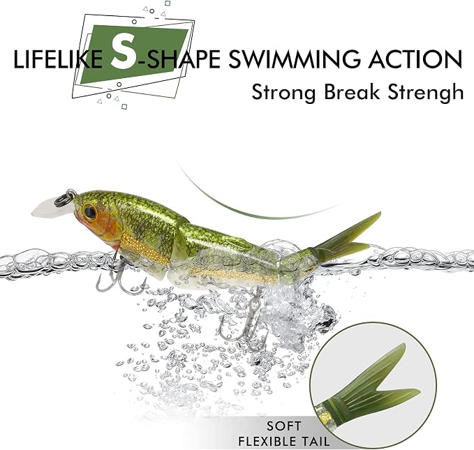 TRUSCEND Swimmax Easy Catch Fishing Lures with BKK Hooks, Wiggling, Vibrating, Rattling and Gurgling for More Bite, Heavy-Duty Dyneema Fiber Jointed Swimbaits for Bass, Trout, Walleye, Crappie, Pike