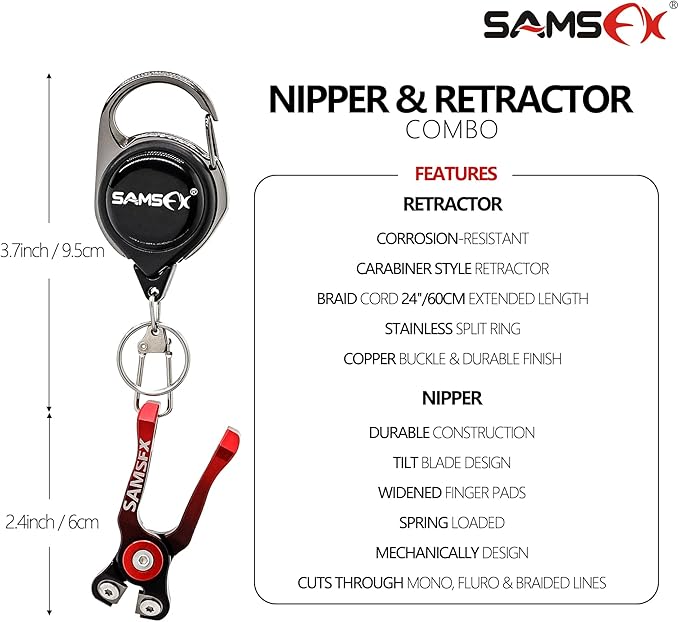 SAMSFX MINI Fishing Line Cutters with Retractors, Braid Scissors,Tungsten Line Cutter that Cut Braid, Mono and Fluoro Lines Clean & Smooth Fly Fishing Equipment
