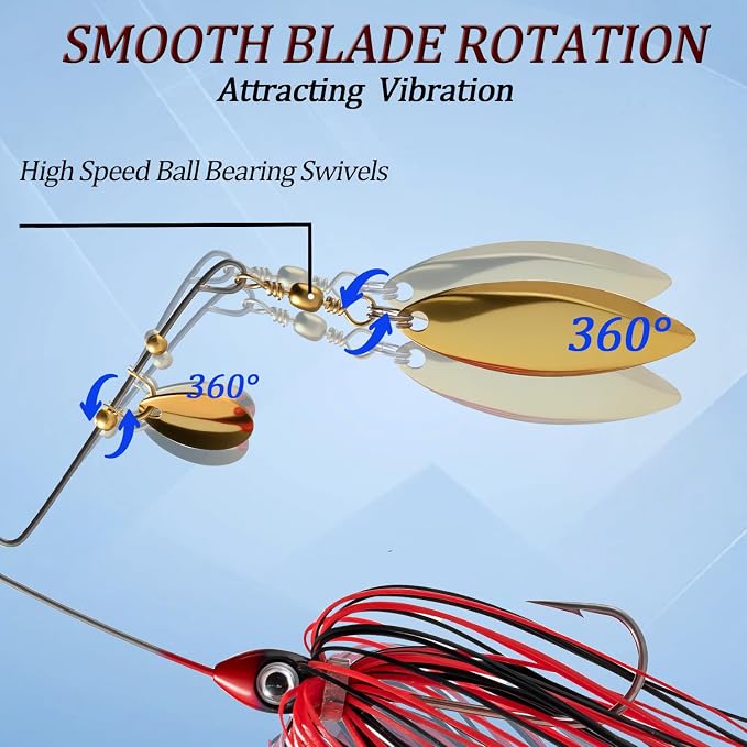 6 Pcs Bass Spinner Baits Kit, Premium Hard Metal Spinnerbaits for Bass Fishing 3/8oz with Skirt, Freshwater Fishing Lures